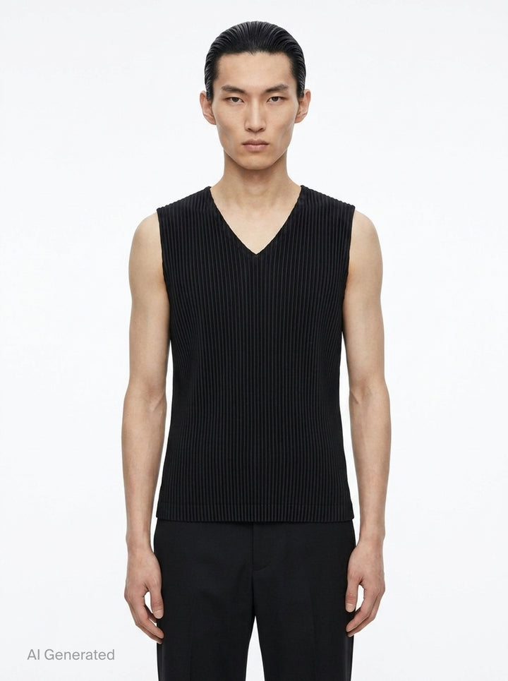 Ribbed V-Neck Knit Vest | Homme Plissé Issey Miyake | Club21 - front