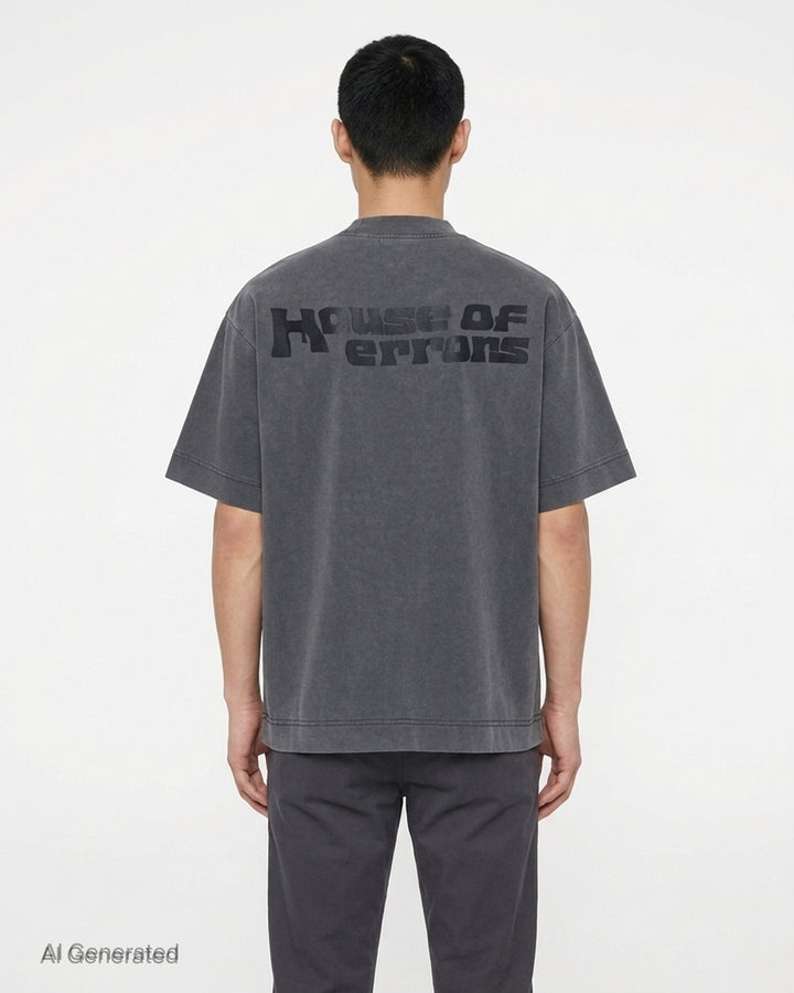 House of Errors All Seeing T-Shirt in washed charcoal with a large radiating eye graphic on the chest - back