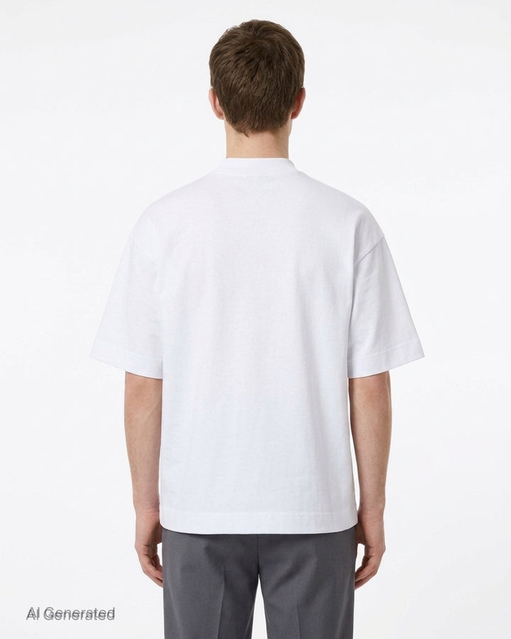 House of Errors Homespun Heavyweight Tee in white with red embroidered script lettering and a small embroidered figure graphic - back