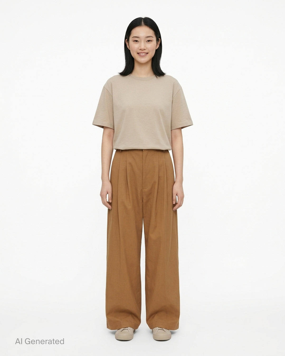 House of Errors pleated wide-leg trousers in camel brown, shown front-on with double front pleats and a high-rise waist - front