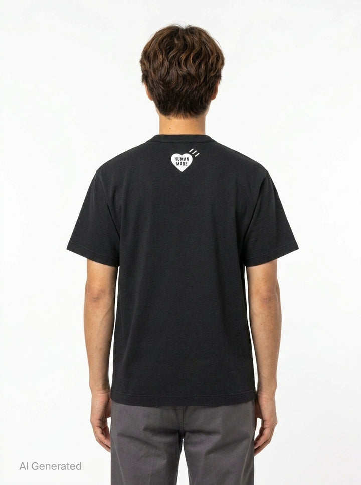Human Made Dry Alls Graphic Tee in black, featuring a large circular bulldog mascot badge print at the chest with red, yellow, and white detailing - back