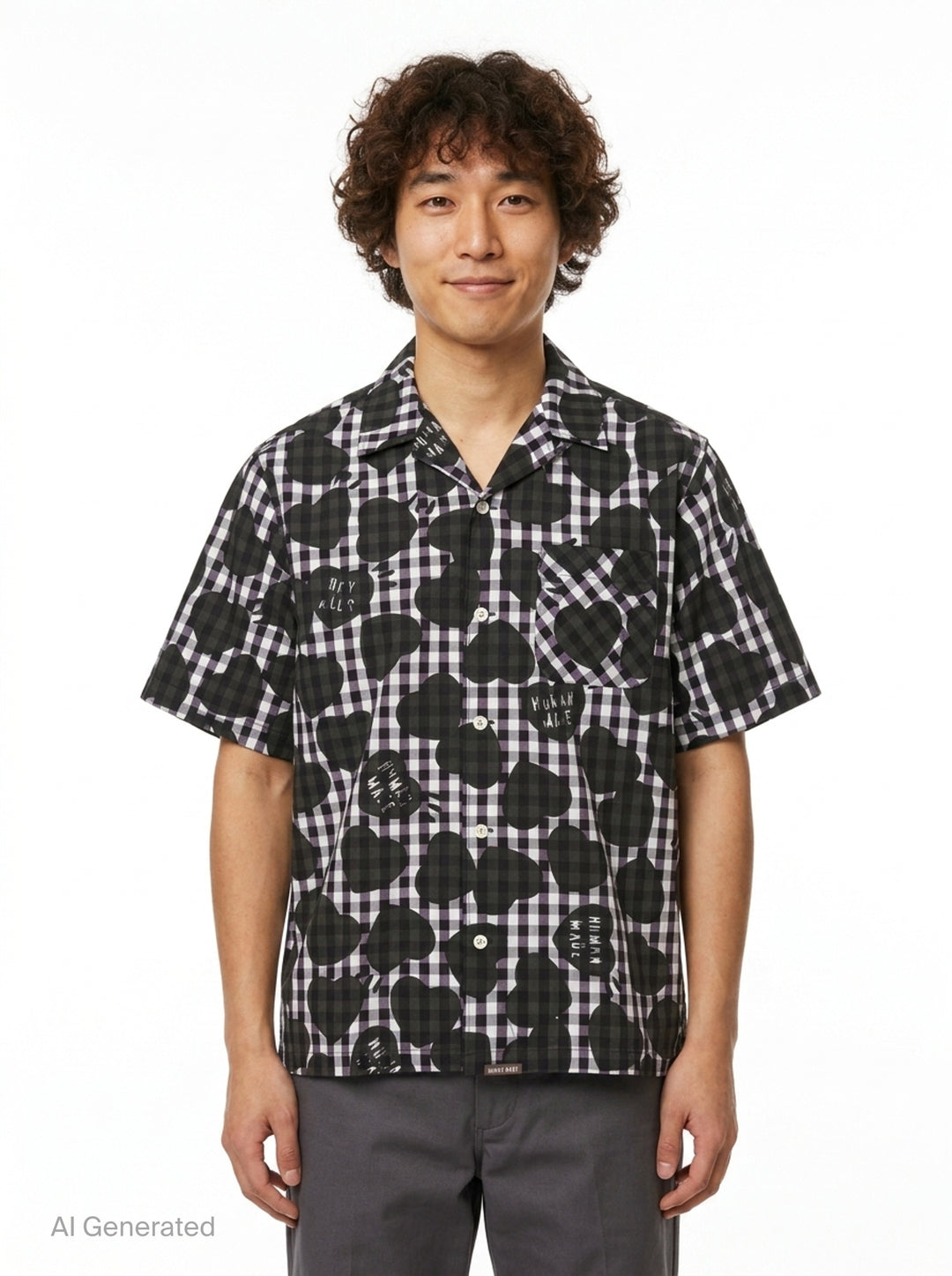 Heart Gingham Check Short Sleeve Shirt | Human Made | Club21 - front