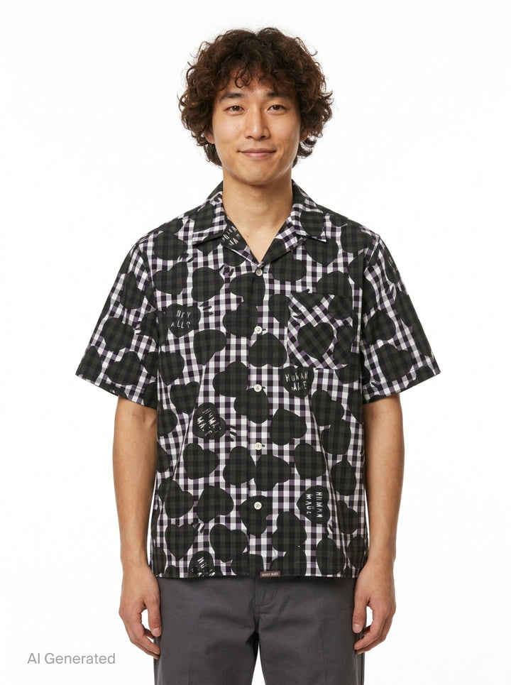 Heart Gingham Check Short Sleeve Shirt | Human Made | Club21 - front