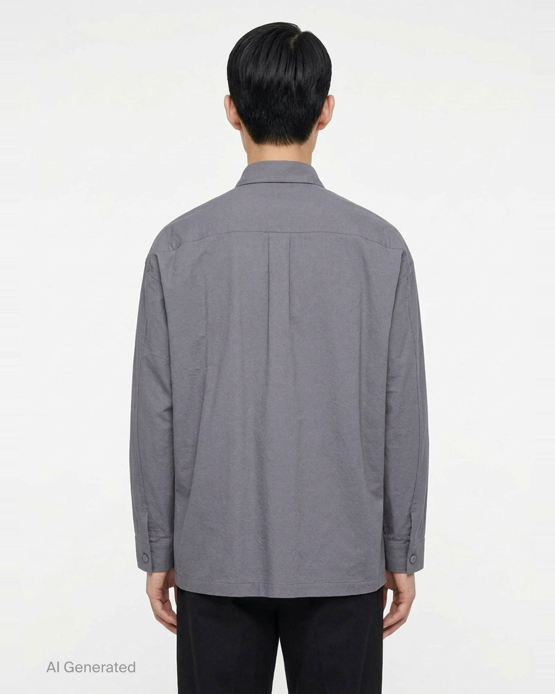 IM MEN Cotton Yak long sleeve overshirt in black with button-front closure, chest patch pocket, and hem patch pockets - back