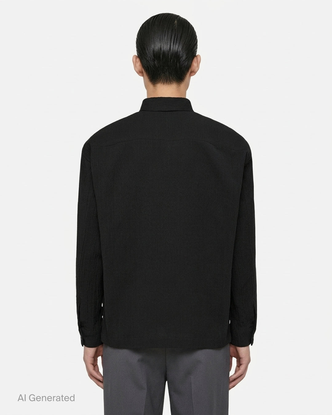 IM Men Double Weave Crepe long sleeve shirt in cobalt blue with textured crepe fabric, pointed collar and matching tonal buttons - back