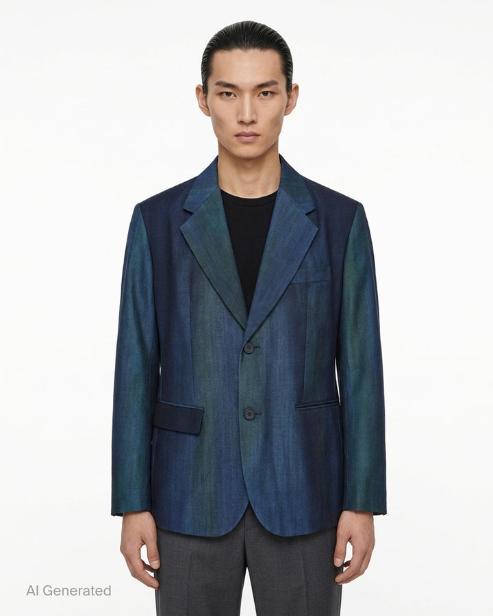 IM MEN Gradation Wool single-breasted charcoal jacket with notch lapels, flap pockets and patterned lining - front