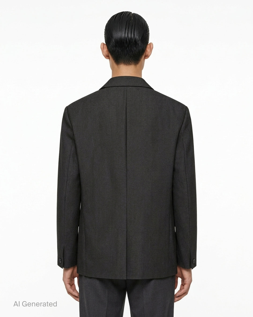 IM MEN Gradation Wool single-breasted charcoal jacket with notch lapels, flap pockets and patterned lining - back