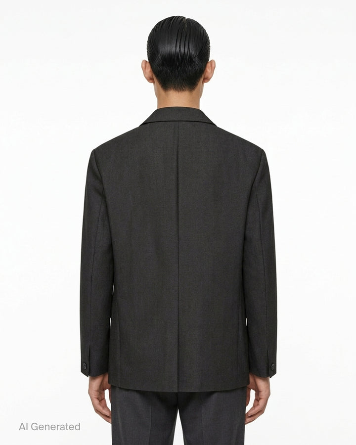 IM MEN Gradation Wool single-breasted charcoal jacket with notch lapels, flap pockets and patterned lining - back