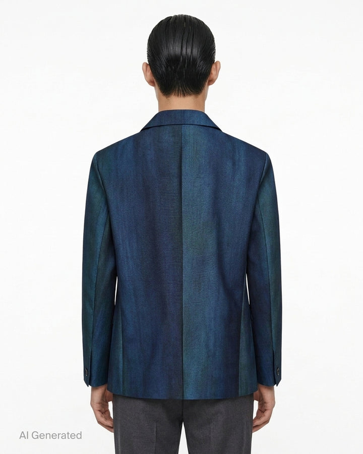 IM MEN Gradation Wool single-breasted charcoal jacket with notch lapels, flap pockets and patterned lining - back