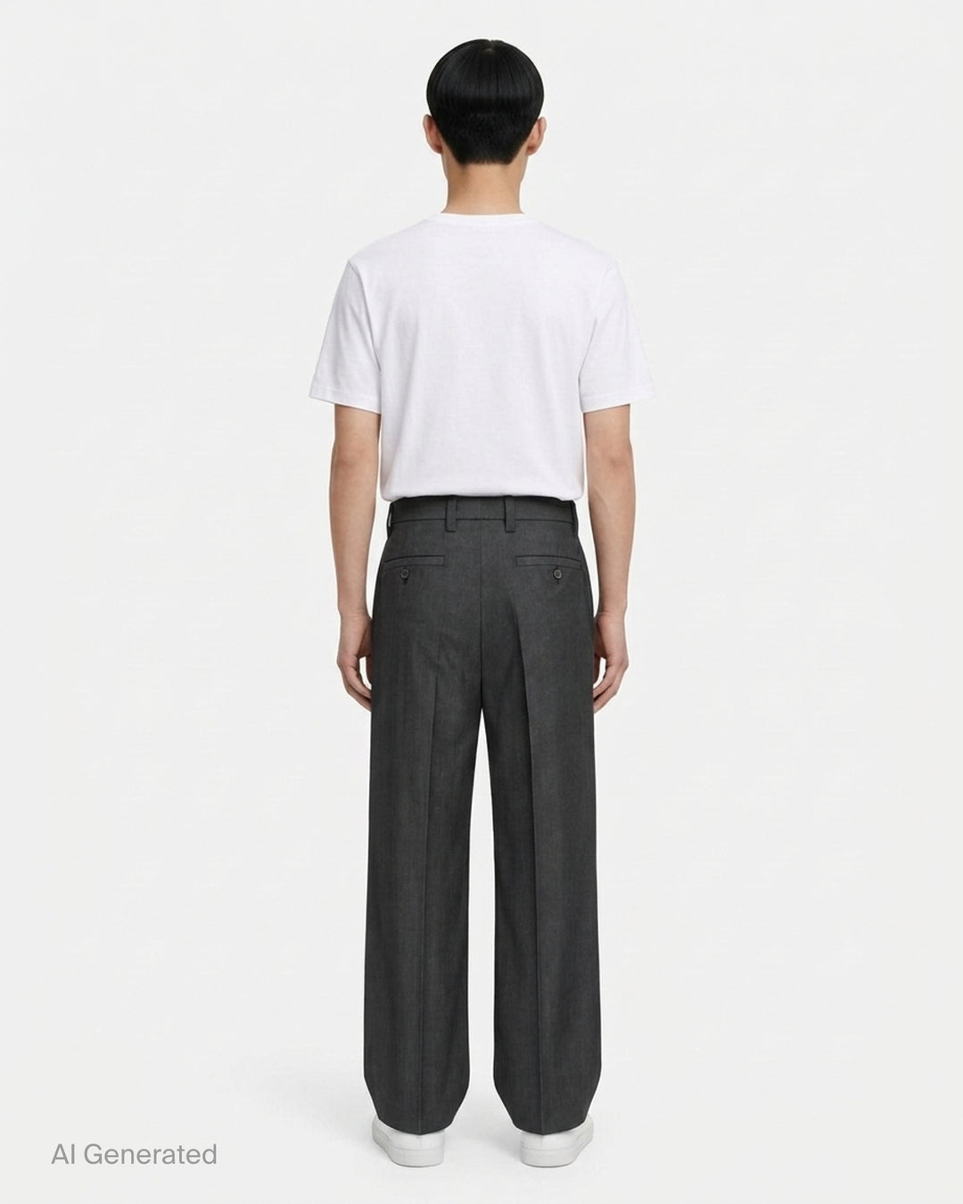 IM MEN Gradation Wool Pants in charcoal grey with front pleat, pressed crease and wide straight leg, shown from the front - back