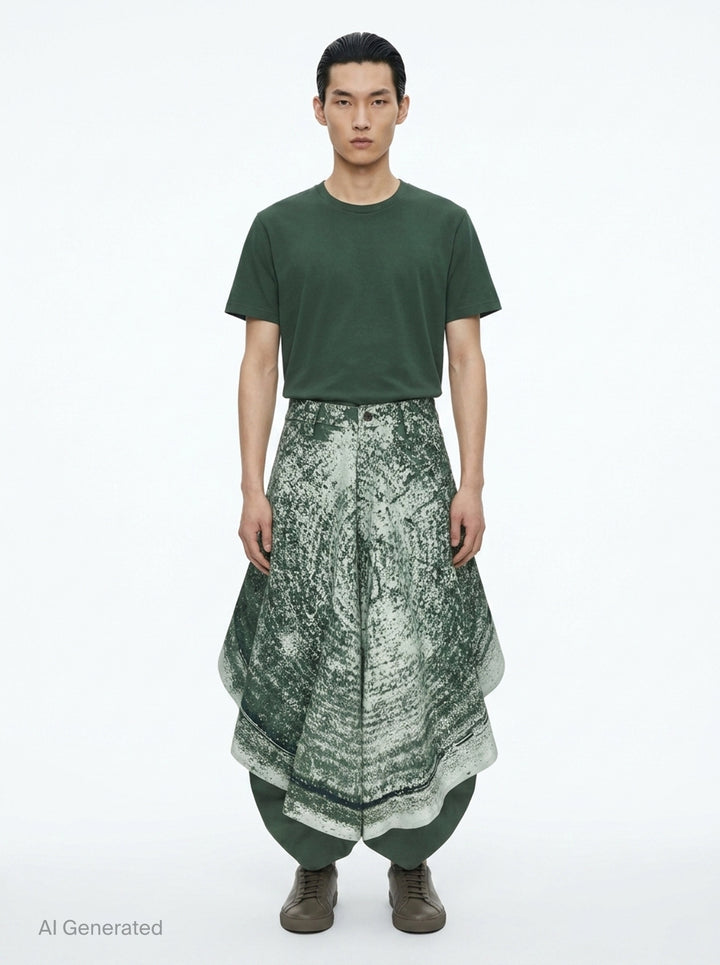Marble Print Wide Woven Pants | IM MEN | Club21 - front