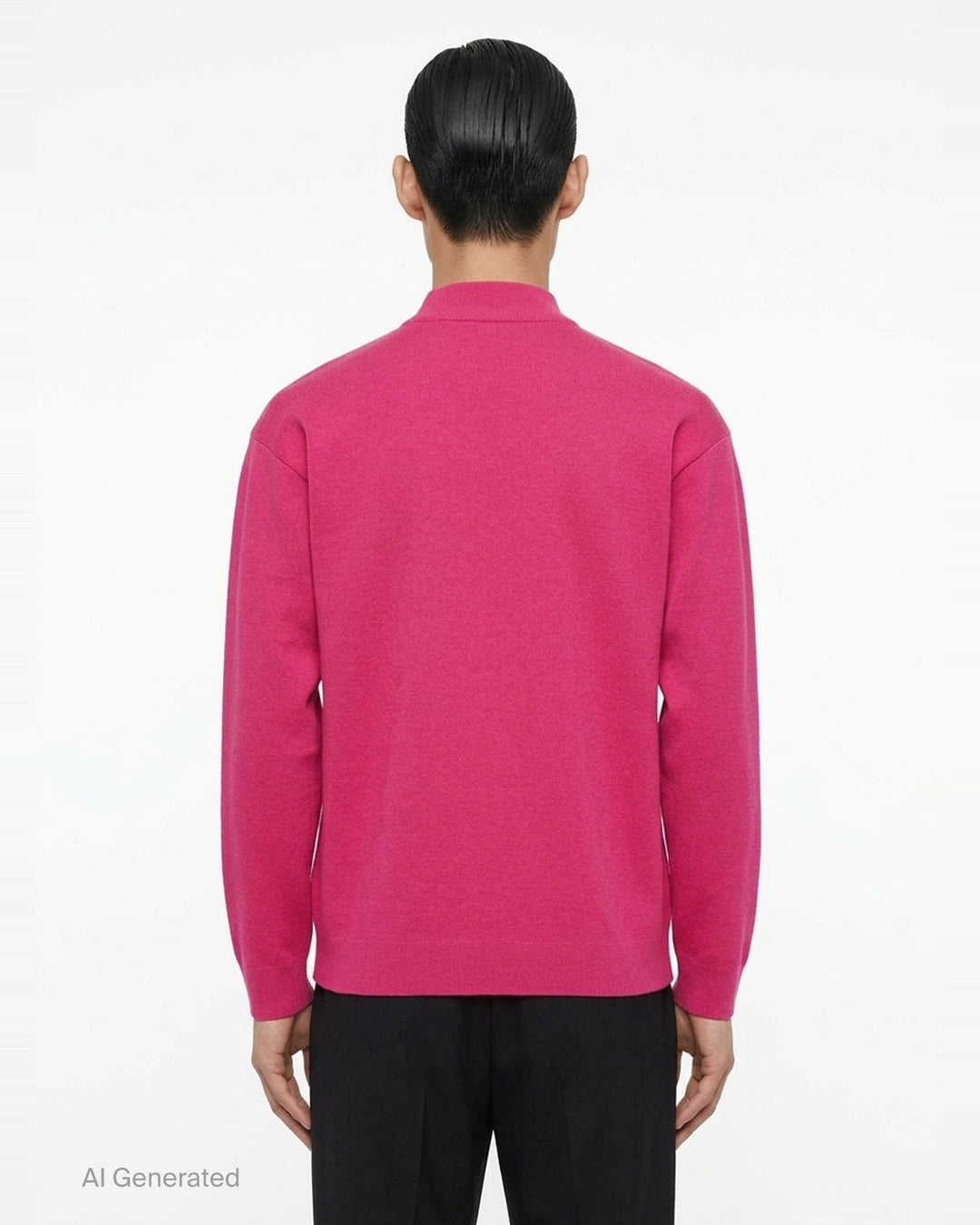IM MEN MONO-MILANO black long-sleeve Milano knit top with mock turtleneck collar and relaxed oversized silhouette, front view - back