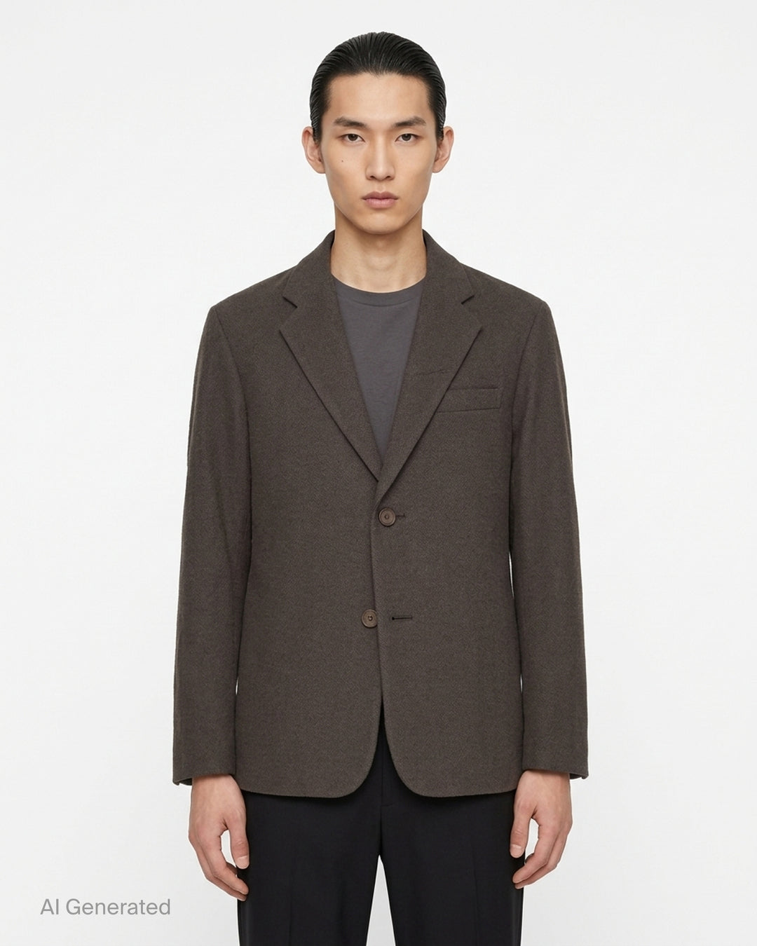 IM Men black shrink wool single-breasted jacket with notch lapels, two buttons and a chest welt pocket - front