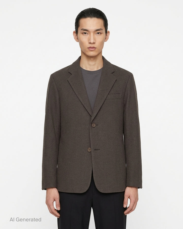 IM Men black shrink wool single-breasted jacket with notch lapels, two buttons and a chest welt pocket - front