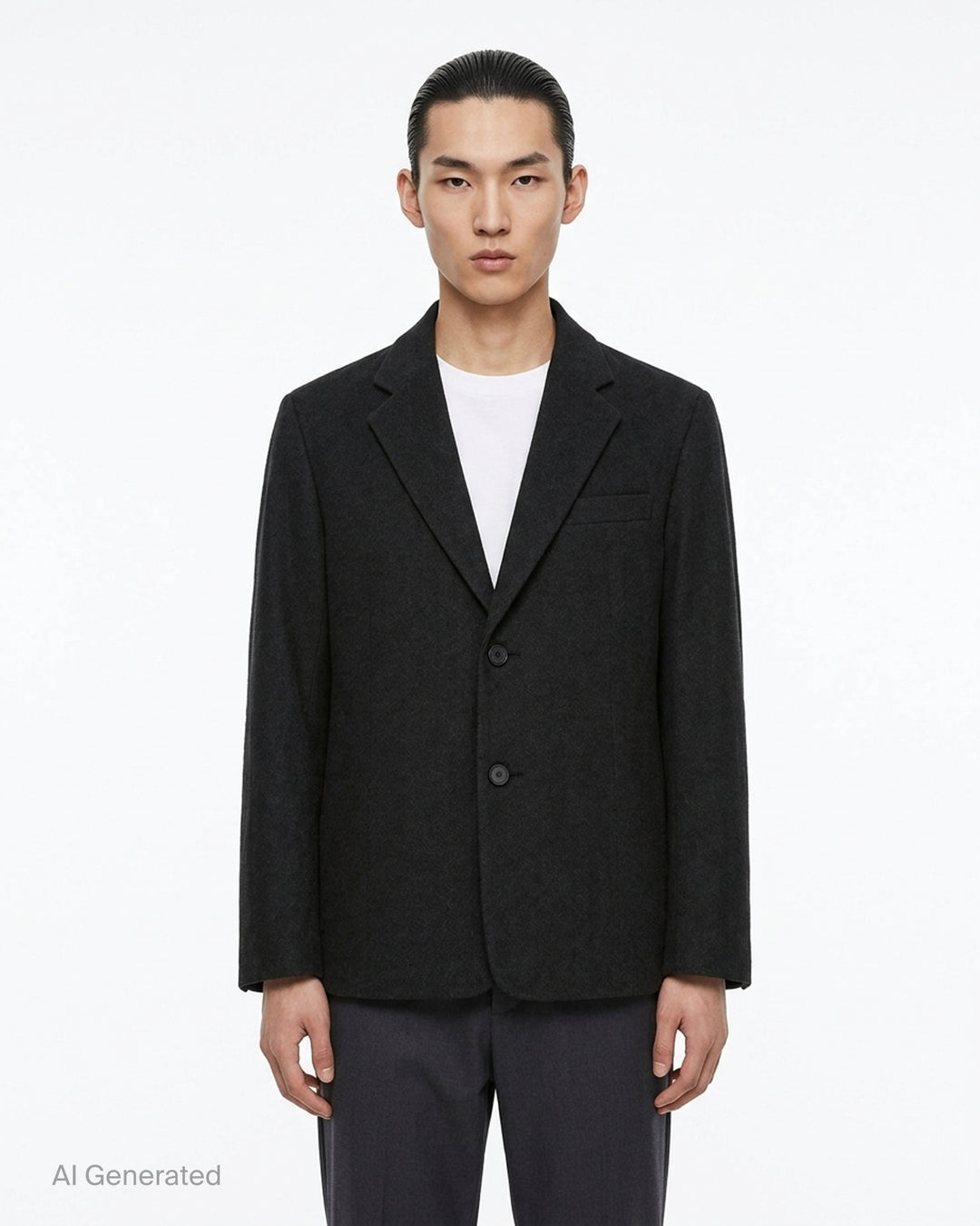 IM Men black shrink wool single-breasted jacket with notch lapels, two buttons and a chest welt pocket - front