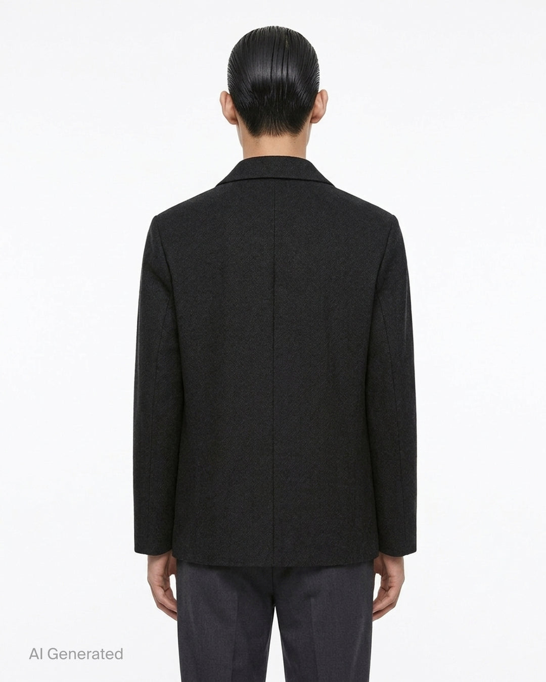 IM Men black shrink wool single-breasted jacket with notch lapels, two buttons and a chest welt pocket - back