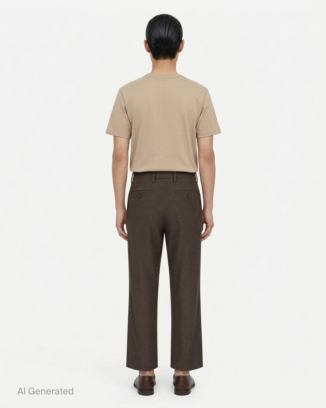 IM Men Shrink Wool woven pants in black with a front pleat, button closure and straight leg, shown from the front - back