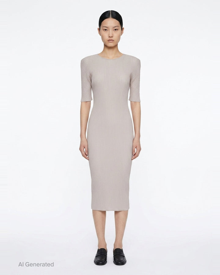 Box Shoulder Pleated Dress | Issey Miyake | Club21 - front
