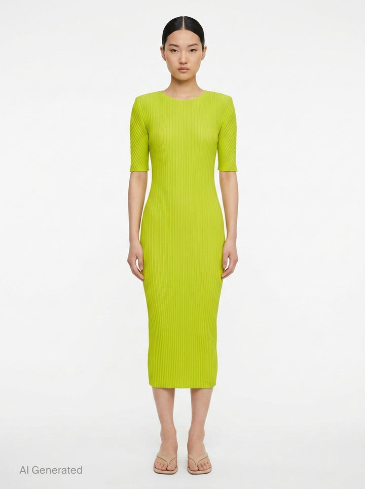 Box Shoulder Pleated Dress | Issey Miyake | Club21 - front