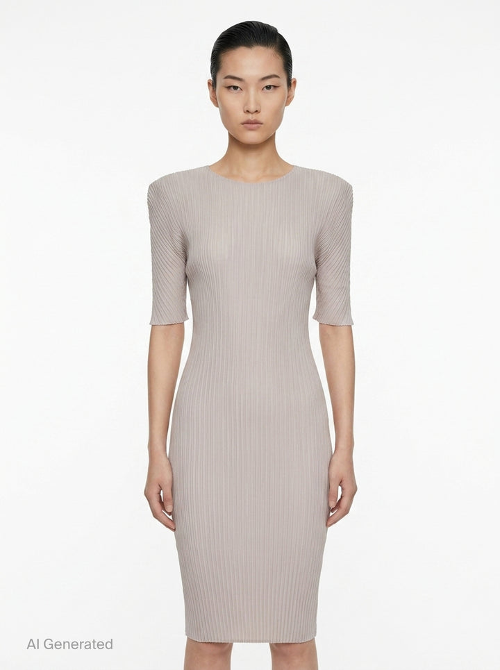 Box Shoulder Pleated Dress | Issey Miyake | Club21 - front