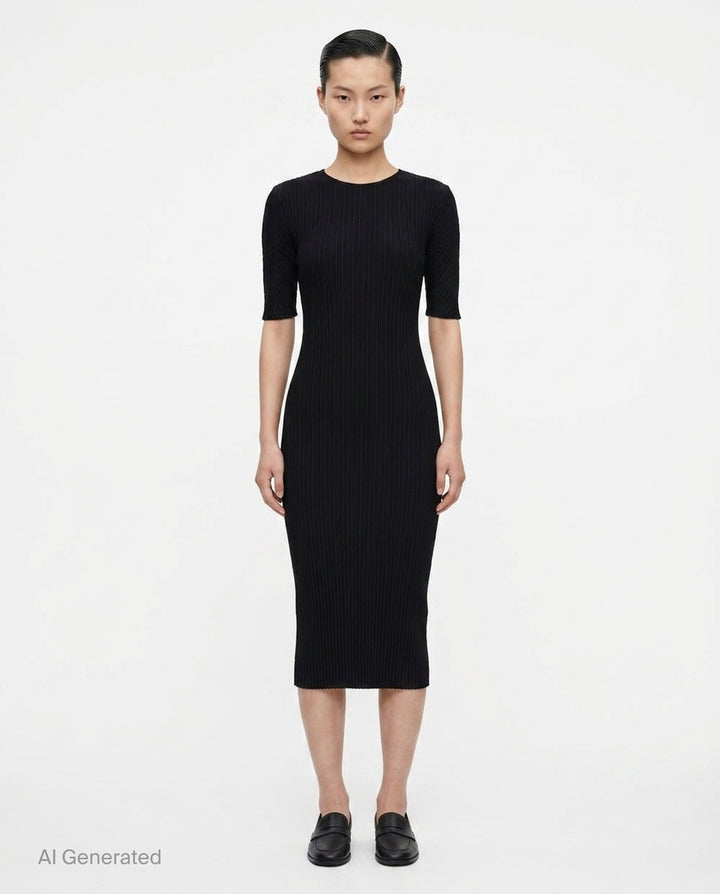 Box Shoulder Pleated Dress | Issey Miyake | Club21 - front
