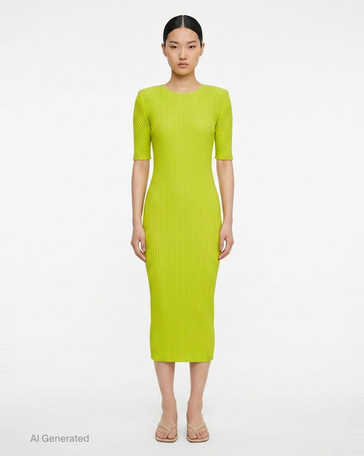 Box Shoulder Pleated Dress | Issey Miyake | Club21 - front