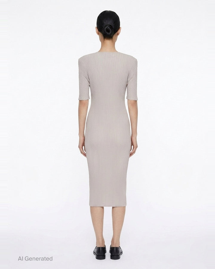 Box Shoulder Pleated Dress | Issey Miyake | Club21 - back