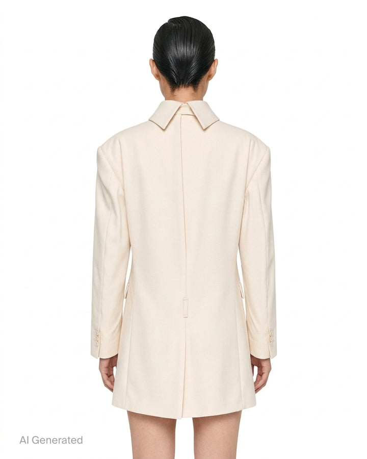 Issey Miyake burgundy tunic with funnel neck, structured shoulders, chest welt pocket and two flap pockets, shown from the front - back