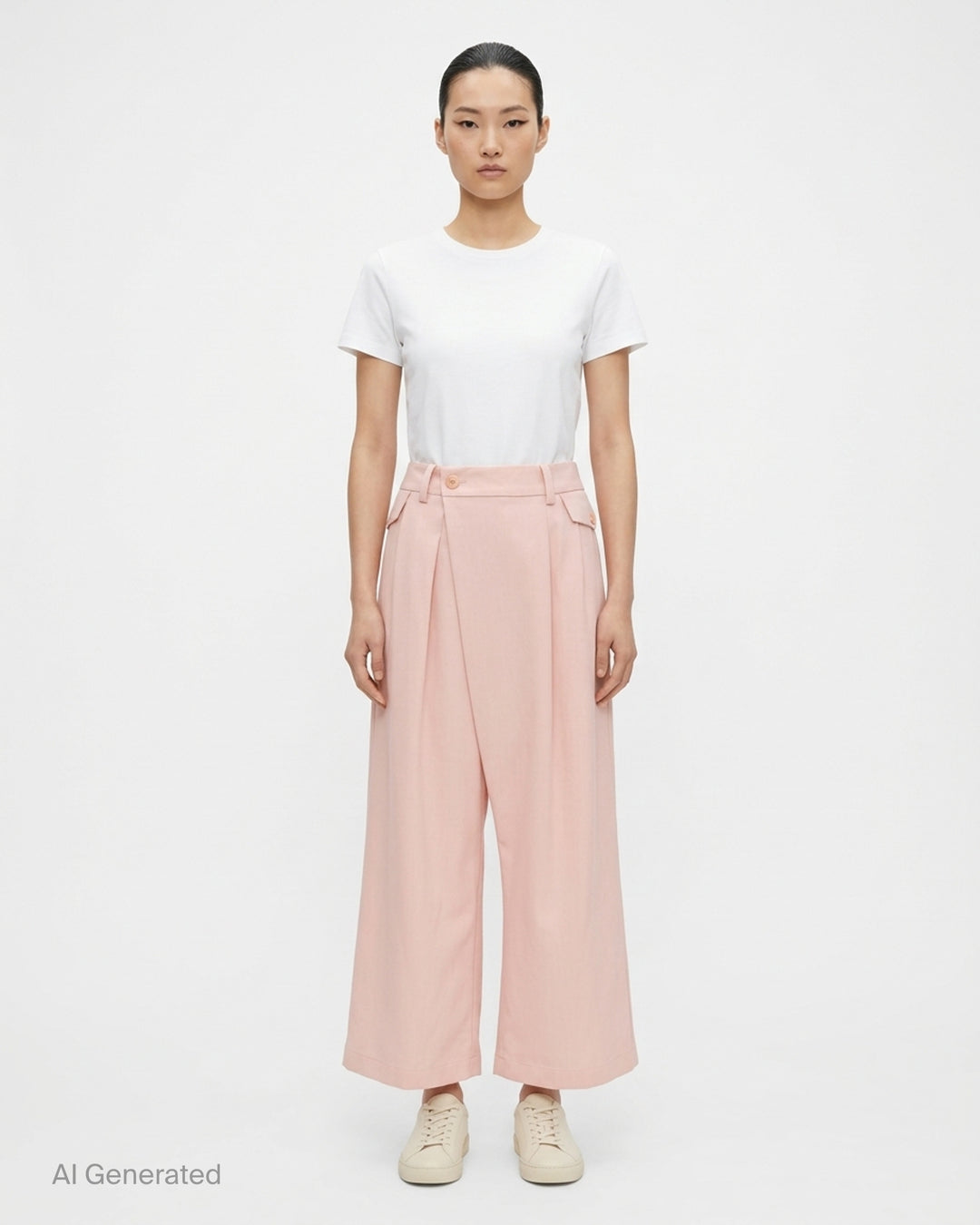 Issey Miyake Lustrous Wool Pants in black, featuring a wide-leg cropped silhouette, double front pleats, button-tab waistband, and welt rear pockets with button tab detail - front
