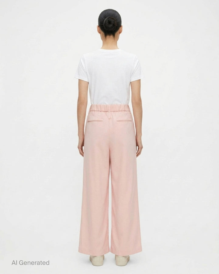 Issey Miyake Lustrous Wool Pants in black, featuring a wide-leg cropped silhouette, double front pleats, button-tab waistband, and welt rear pockets with button tab detail - back