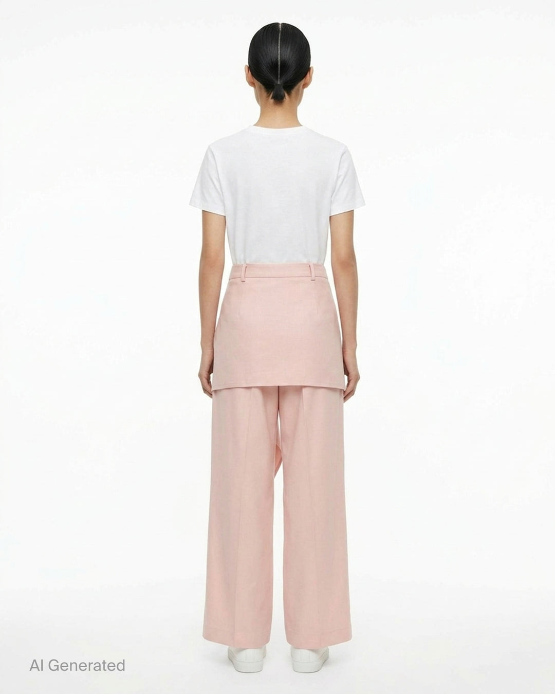 Issey Miyake Lustrous Wool Pants in black, featuring a wide-leg silhouette and asymmetric draped skirt overlay cascading from the high waist - back