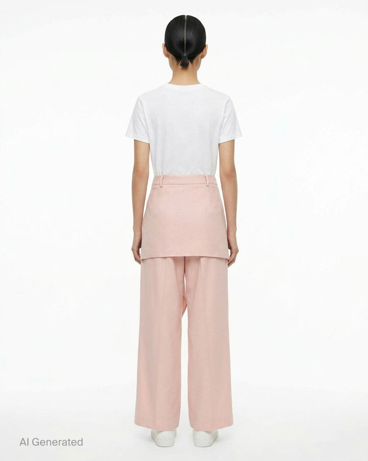 Issey Miyake Lustrous Wool Pants in black, featuring a wide-leg silhouette and asymmetric draped skirt overlay cascading from the high waist - back