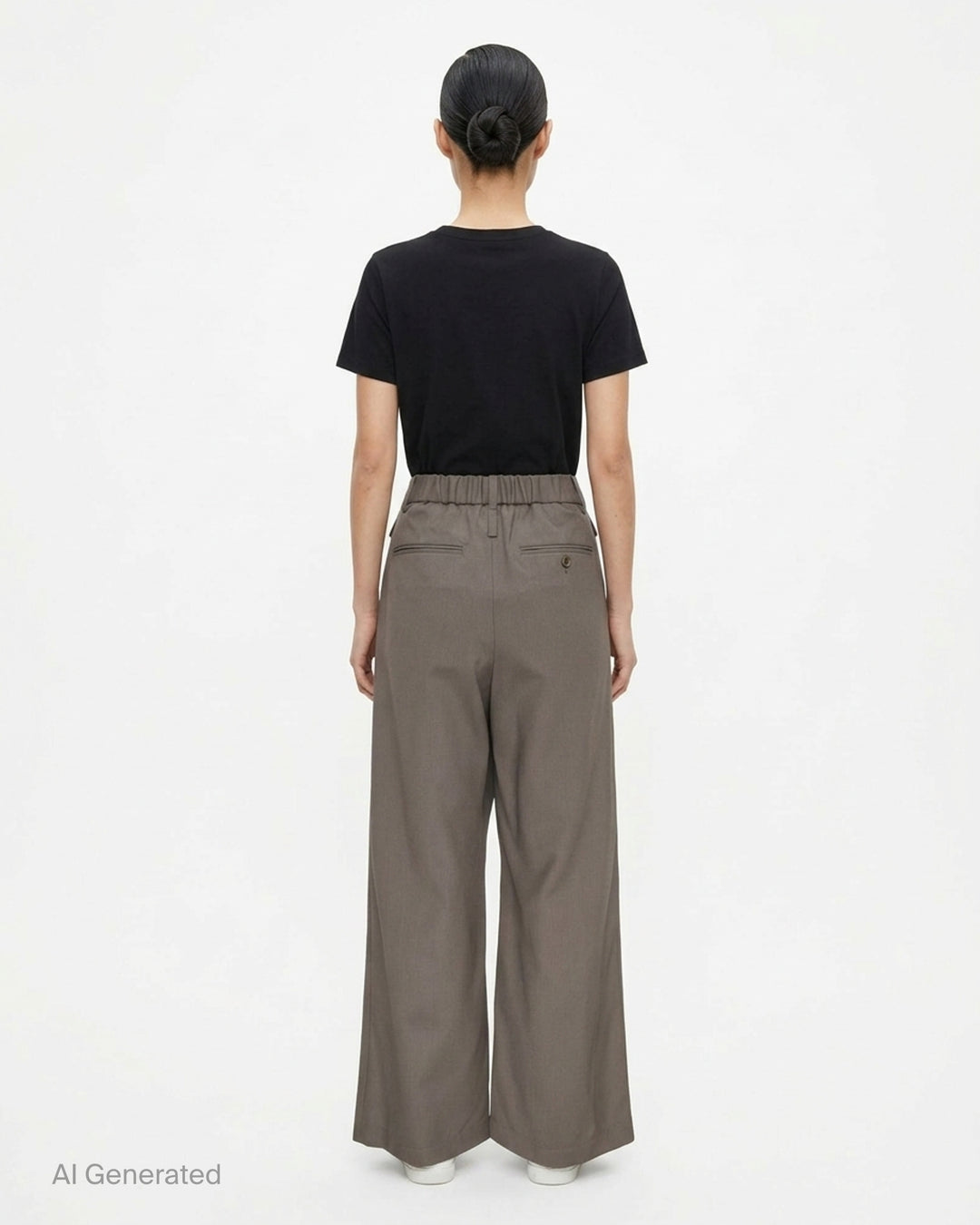 Issey Miyake Lustrous Wool Pants in black, featuring a wide-leg cropped silhouette, double front pleats, button-tab waistband, and welt rear pockets with button tab detail - back