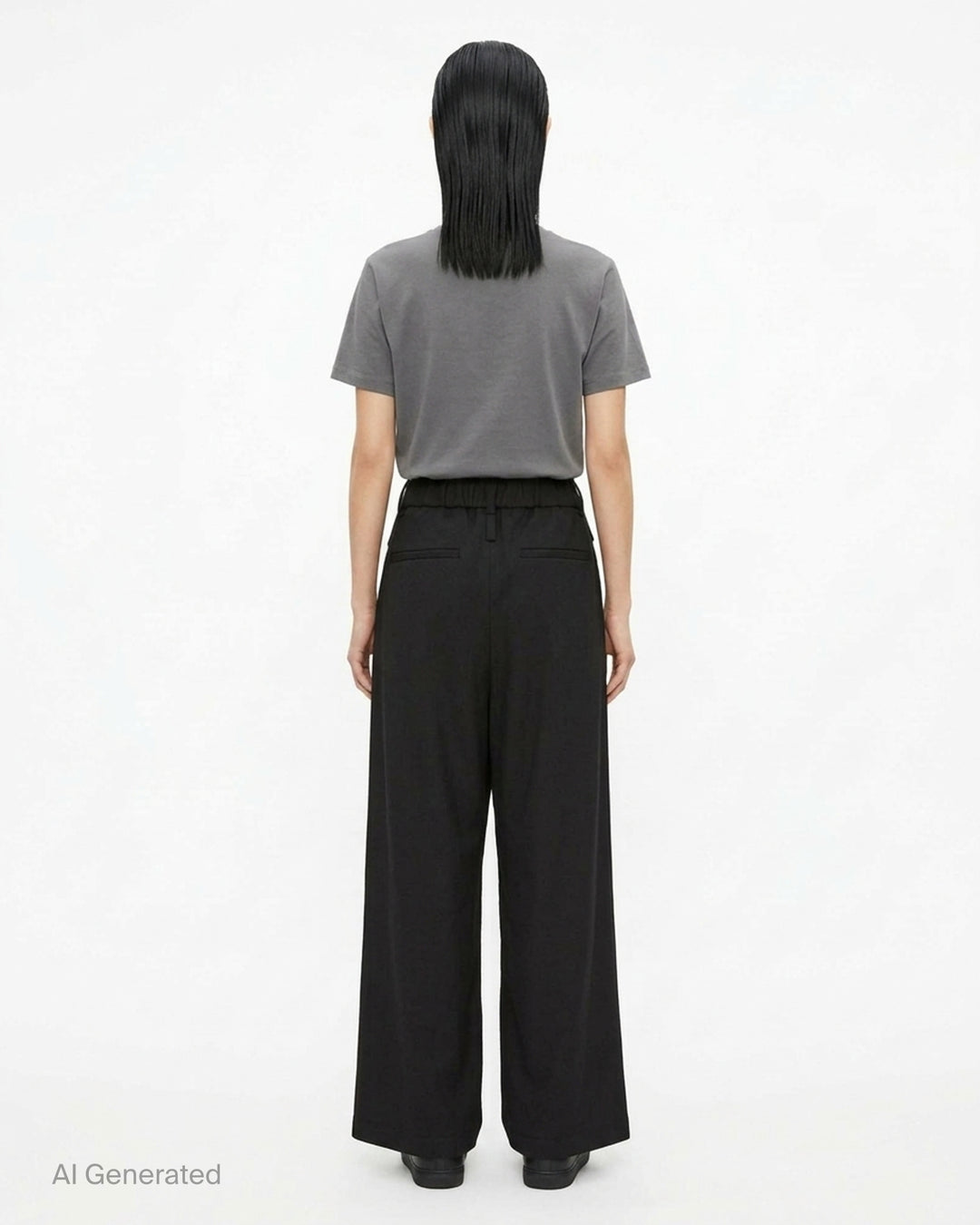 Issey Miyake Lustrous Wool Pants in black, featuring a wide-leg cropped silhouette, double front pleats, button-tab waistband, and welt rear pockets with button tab detail - back