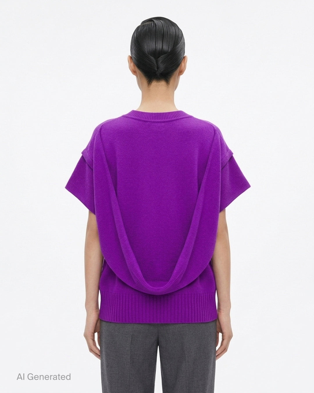 Issey Miyake black oversized knit vest with V-neckline, ribbed trims and a sculptural cocoon silhouette - back