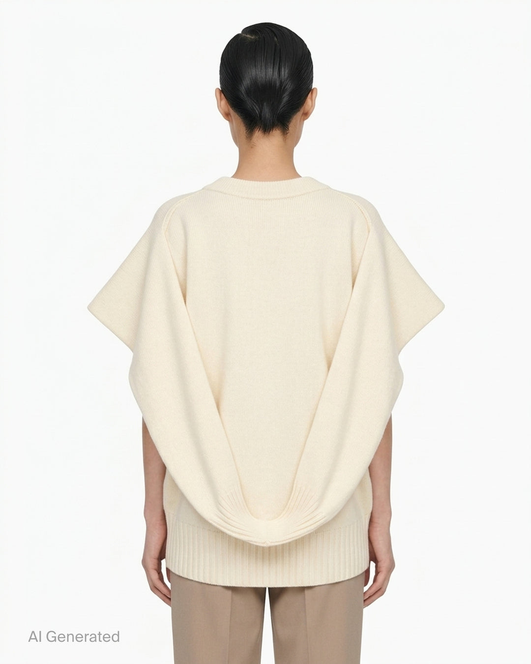 Issey Miyake black oversized knit vest with V-neckline, ribbed trims and a sculptural cocoon silhouette - back