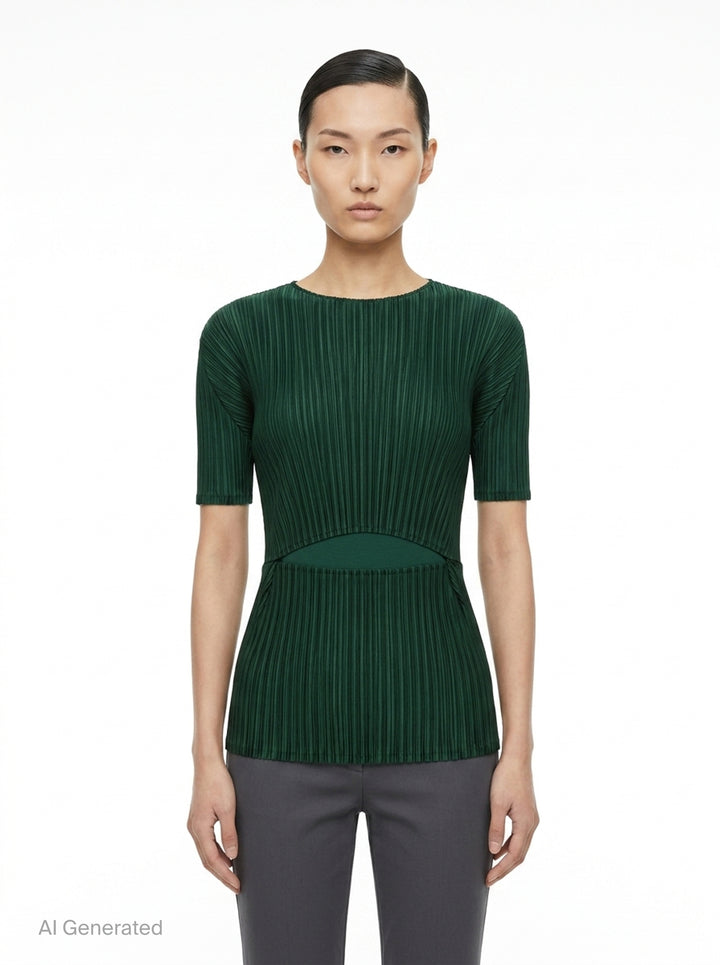 Pleated Cut-Out Short Sleeve Top | Issey Miyake | Club21 - front