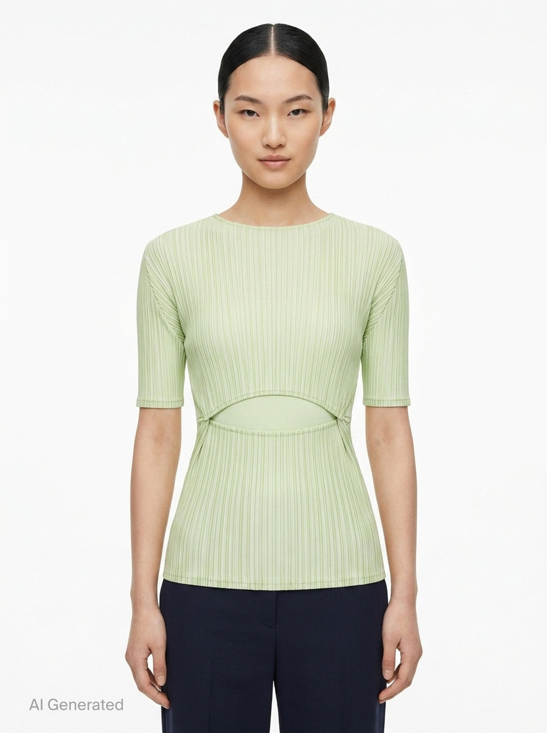 Pleated Cut-Out Short Sleeve Top | Issey Miyake | Club21 - front