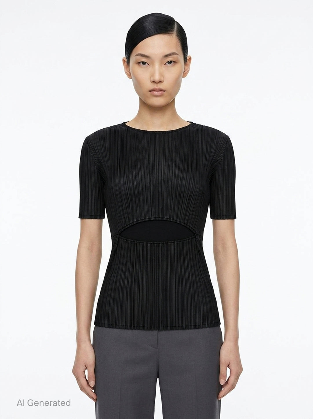 Pleated Cut-Out Short Sleeve Top | Issey Miyake | Club21 - front