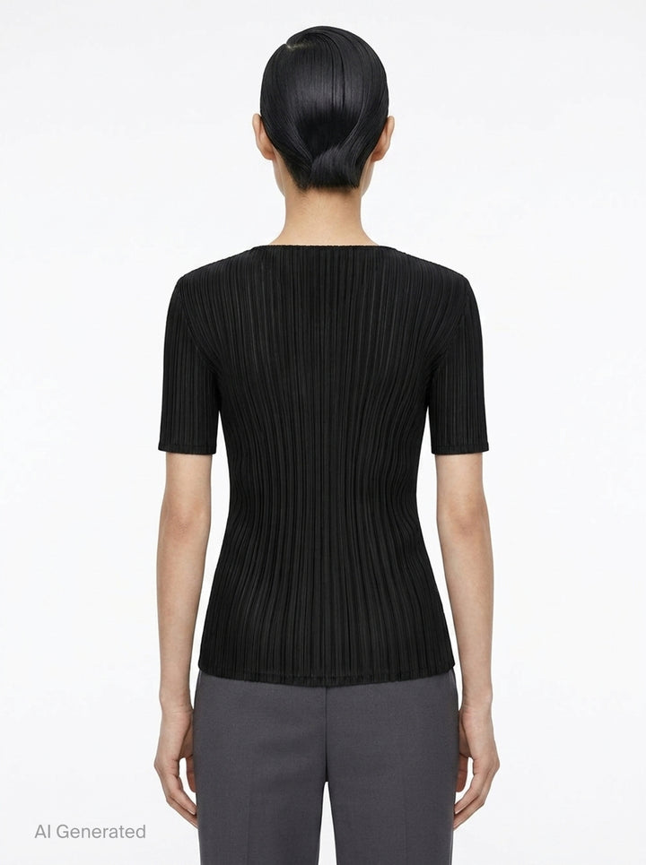 Pleated Cut-Out Short Sleeve Top | Issey Miyake | Club21 - back