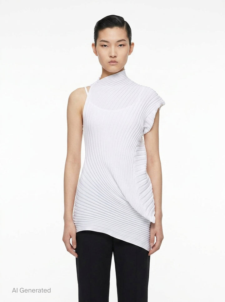 Pleated Ruffle Knit Tunic | Issey Miyake | Club21 - front