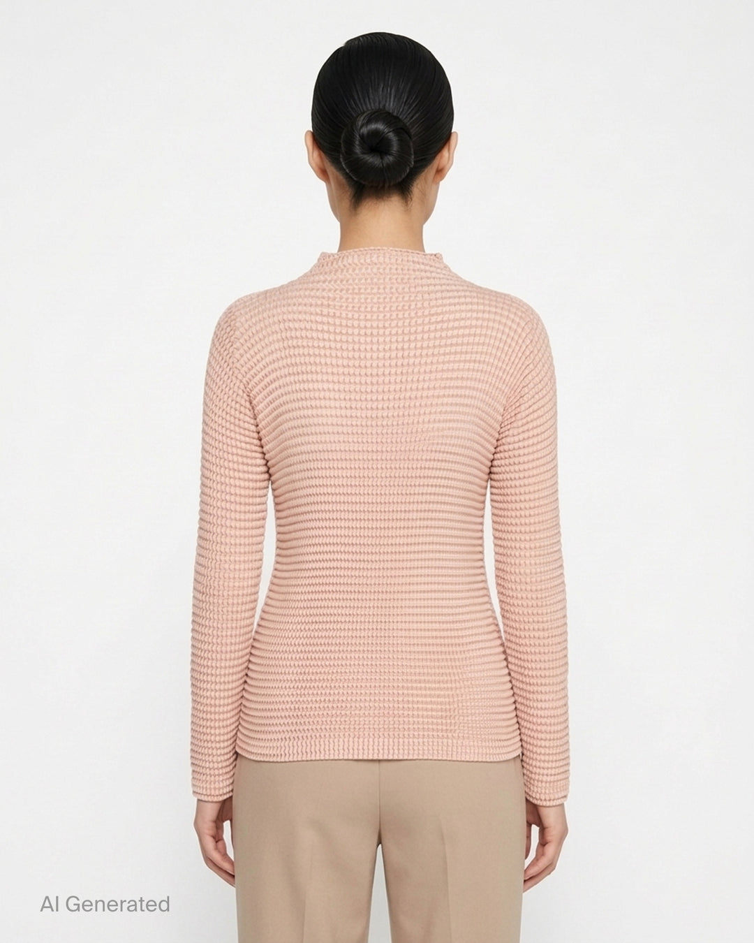 Issey Miyake Suede Like Pleats black pleated mock neck long sleeve top with ribbed texture - back