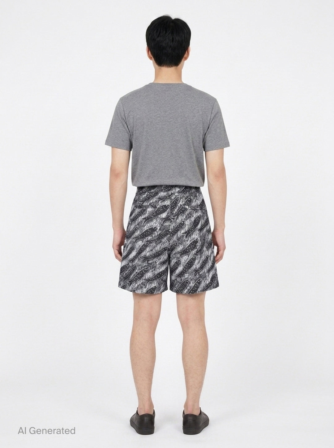 Jacquemus Le Short Pyjama wide-leg shorts with an all-over black and white fish-school graphic print, featuring a high-rise waistband with twin button fastening - back