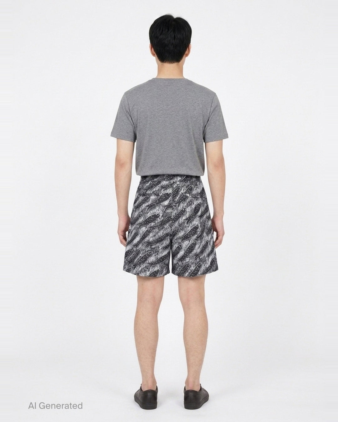 Jacquemus Le Short Pyjama wide-leg shorts with an all-over black and white fish-school graphic print, featuring a high-rise waistband with twin button fastening - back