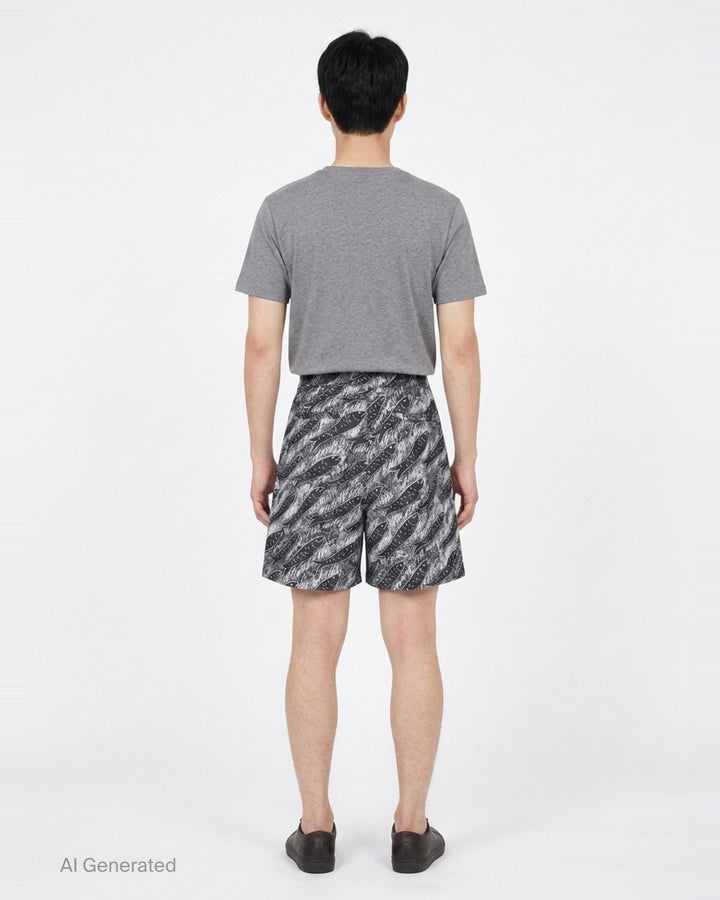 Jacquemus Le Short Pyjama wide-leg shorts with an all-over black and white fish-school graphic print, featuring a high-rise waistband with twin button fastening - back