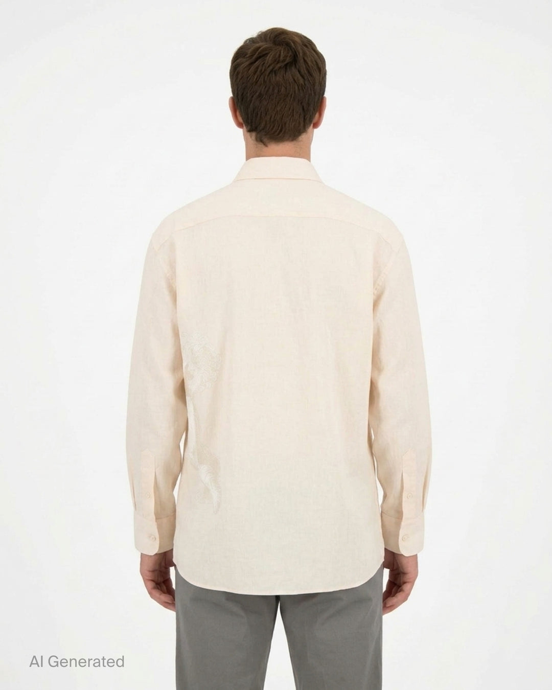 Jacquemus La Chemise Pisco long sleeve cream shirt with tonal poodle print across the front and button placket - back