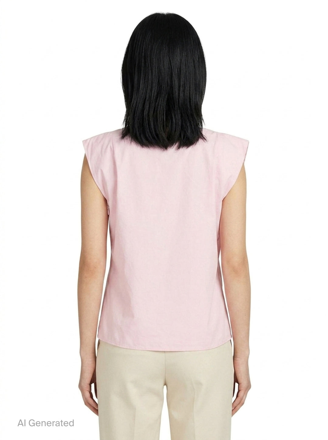 Jacquemus La Haut Drap sleeveless woven top in pale pink with structured shoulder seams, side zip detail, and navy brand label at the neckline - back