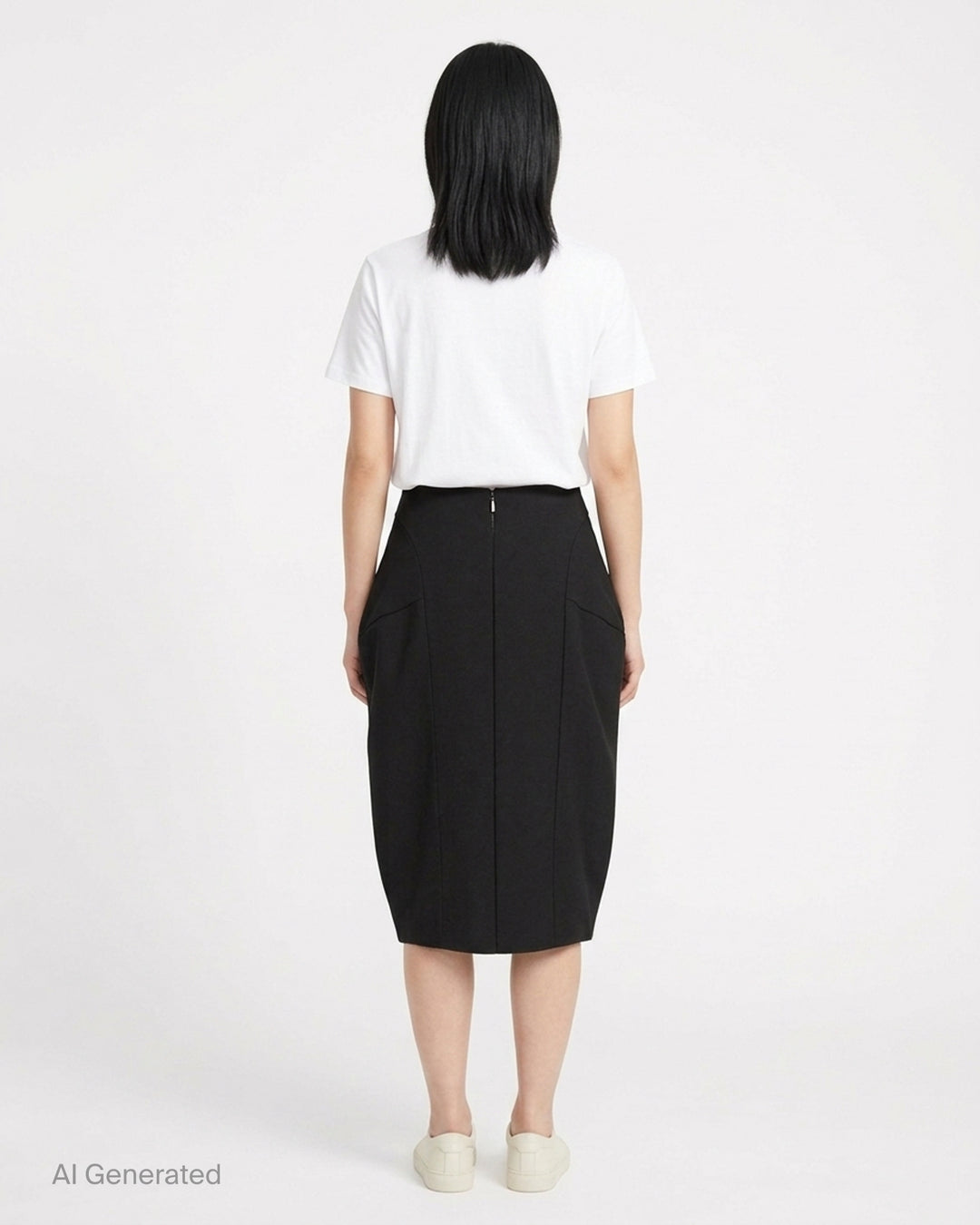Jacquemus La Jupe Ovalo black woven midi skirt with sculpted rounded silhouette and pleated waist, front view - back