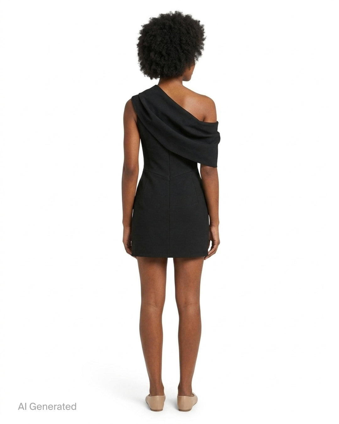 Jacquemus La Robe Pesce Courte black one-shoulder mini dress with draped sleeve and fitted seamed bodice - back