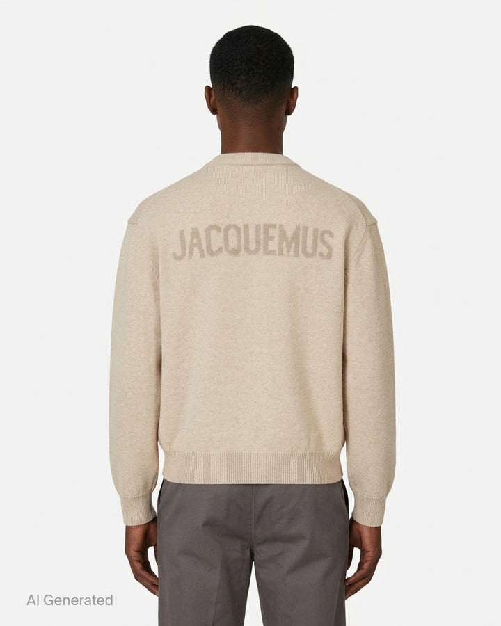 Jacquemus Le Cardigan Moulin in beige knit with a collarless neckline and dark tortoiseshell-effect front buttons - back